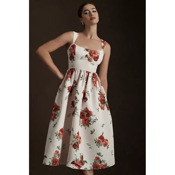 NWT SACHIN & BABI Sz 4 BLAINE TAFFETA SQUARE NECK MIDI DRESS - Picture 1 of 2